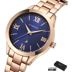 Curren - Horloge Dames - Cadeau voor Vrouw - 30 mm - Horloges voor Vrouwen - Rosé Blauw