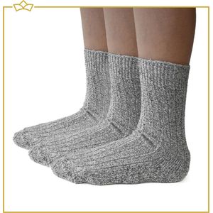 ATTREZZO® Sokken - Noorse Sokken - 3 paar - Wol - Nordic Socks - Grijs - maat 35-38