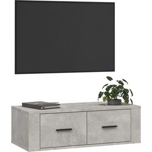 The Living Store Hangend TV-meubel Betongrijs - 80 x 36 x 25 cm - Duurzaam hout - 2 lades