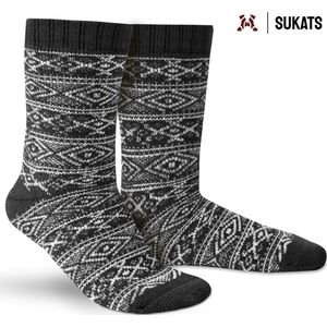BLACK FRIDAY - Sukats® Noorse Huissokken - 2 Paar - Maat 35-38 - Antraciet - Dames Huissokken - Warme Sokken - Wollen Sokken - Slofsokken - Bedsokken - Verwarmde Sokken - Nordic Socks - Scandinavische Sokken