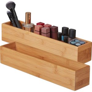 Relaxdays 2x Bamboe opbergbox - opbergdoosje - hout - langwerpig - organizer - houder
