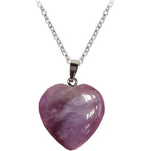 Fako Bijoux® - Ketting Met Hartje - Hart Natuursteen - 20x20mm - Amethist - 50cm