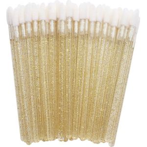 Lipgloss / Oogschaduw Borsteltjes - 50 stuks - Goud met glitter - Lipgloss applicators - brush lipstick make-up lip pluisvrij oogschaduw borsteltje