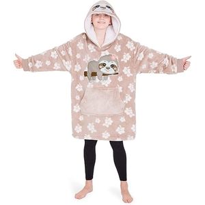 Deken hoodie kinderen fleece oversized hoodie meisjes - Beige luiaard