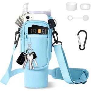 Tas voor Stanley Cup 1,2L / 40oz Stanley Cup-accessoires, draagtas voor waterfles met vak voor mobiele telefoon, karabijnhaak en verstelbare schouderriem, voor reizen Wandelen Hardlopen Fietsen, blauw