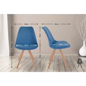 In And OutdoorMatch Stoel Tiffani - Blauw en Hout - Stof - Comfortabele zit - Hoogwaardige bekleding - Stijlvolle stoel - Klassieke uitstraling