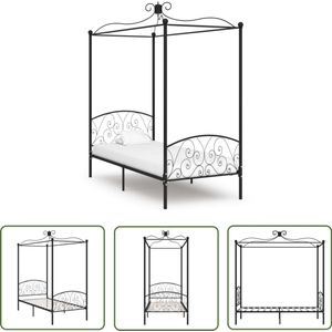 vidaXL Hemelbedframe Zwart 100x200 cm - Stijlvol Design Metalen Hemelbed - Zwevende Bed - Slaapcomfort - Hoofdbord - Kinderkamer