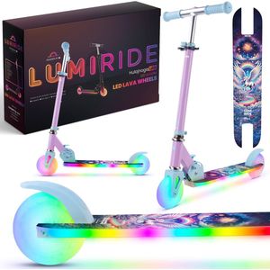LUMI RIDE Kinderstep 2 wielen, Scooter voor kinderen vanaf 3 jaar, LED - 7 kleuren, 20 programma’s - 3 niveaus stuurverstelling, voetrem, afneembare handvatten (Eenhoorn)