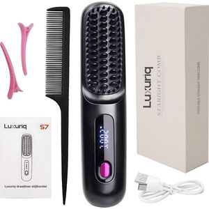 Luxuriq® Thermal Brush - Draadloze stijltang - Keramische Warmteborstel - Brush Borstel Fohnen - Haarborstel Electrisch - Krulborstel - Fohnborstel - Haarborstel - Zwart