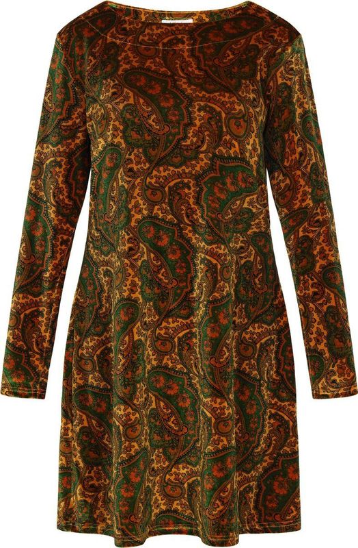 usha - FESTIVAL - Jurk - Safraan Groen Rood - Kort Mini - Lange Mouw