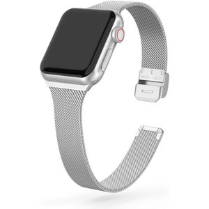 The Milan Zilver - AppleWatch bandje geschikt voor Apple Watch 42 mm, 44 mm en 45 mm - Luxe Zilver watch bandje - Hoogwaardig staal - Roestvrij staal RVS - Milanese Loop - Milanees