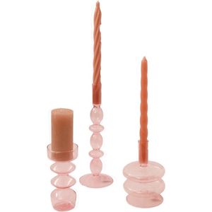 WINQ! Set van 3 stuks Glaskandelaar in de kleur Rose- Dinerkaars/ stompkaars- woondecoratie