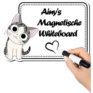 Ainy - Magneet whiteboard met kat illustratie | Ideaal voor notities of memo's | Magnetisch tekenbord met sterke magneten voor koelkast of andere metalen oppervlakken | Wit 20x28 cm