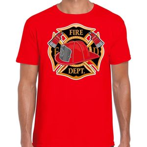 Brandweer logo verkleed t-shirt rood voor heren - brandweerman - carnaval verkleedkleding / kostuum L