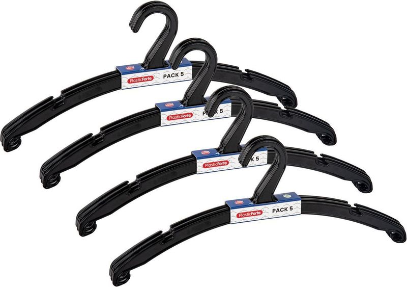 Plasticforte - Kledinghangers - Zwart - 20x - Kunststof - 42 x 18 cm