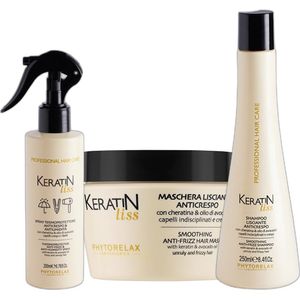 Phytorelax Keratin Liss Set – Shampoo + Haarmasker + Heat Protection Spray – Anti-Frizz & Anti-Klit Haarverzorging – Met Keratine & Avocado-olie – 3-delige Set