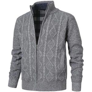 Gebreid Vest voor Heren - Lange Mouwen, Opstaande Kraag, Fleecejack met Vlechtpatroon