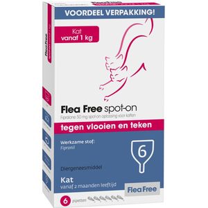 Flea Free Spot On Anti Vlooiendruppels Kat vanaf 1 kg 6 pipetten