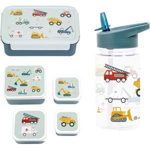 BEAU by Bo A Little Lovely Company Back to school set - Drinkfles/4 Snackdozen/Bentobox - Voertuigen
