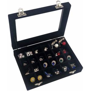 Sieradendoos met 12 vakken - Sieradendoosje met deksel - Display - Organizer - Velours -Zwart