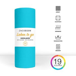 Jacobson - Hoeslaken - 100x200cm - Jersey Katoen - tot 23cm matrasdikte - Turquoise
