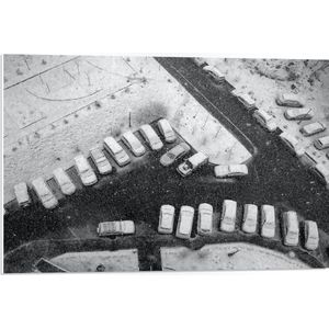 PVC Schuimplaat- Ondergesneeuwde Auto's op Parkeerplaats - 75x50 cm Foto op PVC Schuimplaat