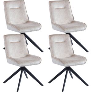 Colenis® - Brutus Eetkamerstoel - Set Van 4 - Beige - Chenille Stof - Zwarte Poten - Stoel