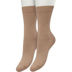 Bonnie Doon Basic Sokken Dames Licht Bruin maat 36/42 - 2 paar - Basis Katoenen Sok - Gladde Naden - Brede Boord - Uitstekend Draagcomfort - Perfecte Pasvorm - 2-pack - Multipack - Effen - Zand - Beige - Lichtbruin - Sandstorm - OL834222.345