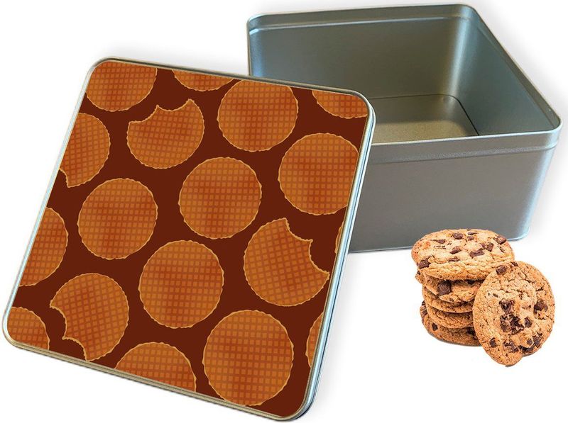 Koektrommel Stroopwafels Vierkant - Bewaarblik 20x20x10 cm