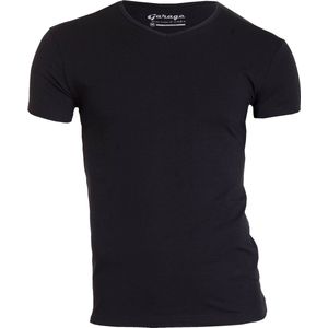 Garage 202 - Bodyfit T-shirt V-hals korte mouw zwart L 95% katoen 5% elastan