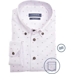 Ledub - Modern Fit Overhemd - Wit met Beige Stipjes - Strijkvriendelijk
