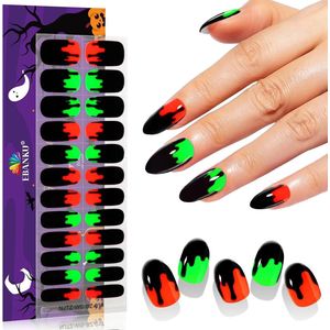 EBANKU 24 Pcs Semi-Hardening Gel Nail Strips,Halloween Y2K Gel Nail Strips,Nail Sticker Easy Bring Salon Quality Manicure Nail Art Stickers with Nail File Nail Sticker (Spooky Blood)