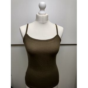Dames basic tank top Lois met spaghettibandjes kaki dunne bandjes S/M