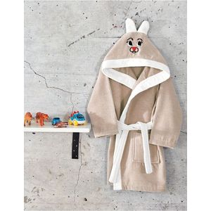 Gekleurde Konijnen Badjas voor Jongens en Meisjes - Kinderbadjas - Gekleurde Badjas - Katoenen Badjas - Bruin en Wit - 11/12 Jaar