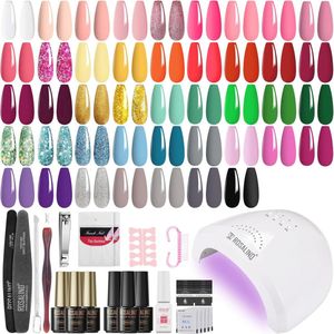 45-delige Gelnagels Startset - Compleet met 48W UV LED-lamp, UV-nagellak en Topcoats - Zwart, Wit, Grijs en Roze