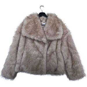 Faux Fur - Dames jas - Tijdloos Elegant - Winterjas dames - Luxe winterjas dames - Kleur Beige/Grijs - Maat M