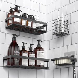 Doucherek Zonder Boren - No-Drilling Adhesive Wandmontage Badkamer Doucheplank - Bathroom Organizer voor Badkamer & Keuken Opslag - Zwart