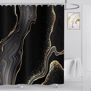 Goodivery ® Moderne Zwart Gouden Marmer Douchegordijn 180 x 200 cm voor Badkamer, Inclusief 12 Haken