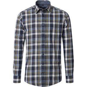 CASA MODA - Sport Casual Fit Overhemd - Blauw met Wit en Groen Geruit - Strijkvriendelijk