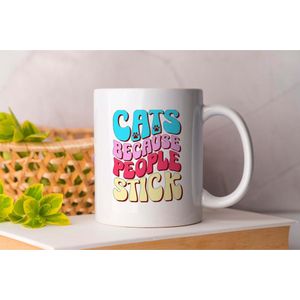 Mok Cats Because People Stick - Gift - Cadeau - CatLovers - Meow - KittyLove - Katten - Kattenliefhebbers - Katjesliefde - Prrrfect
