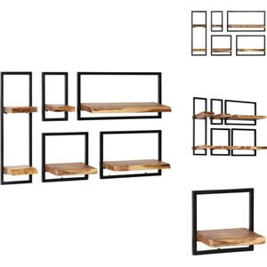 vidaXL - Wandschappenset - 5-delige - Massief Acaciahout en Staal