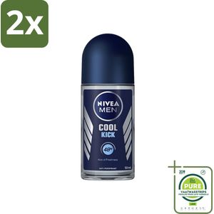 Nivea - Deo Roll-On - Men - Cool Kick FM - Anti-Transpirant - 50 ml - Voordeelverpakking - 2 stuks - Anti-transpirant - Zweetbestendig