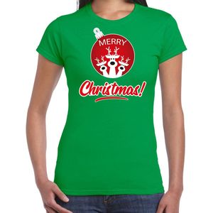 Rendier Kerstbal shirt / Kerst t-shirt Merry Christmas groen voor dames - Kerstkleding / Christmas outfit XL