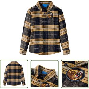 vidaXL Meisjes Hemd - Kinderhemd - Kindershirt geruit 128 geel en zwart - Jongens Hemd - Ruitjeshemd - Kattenshirt