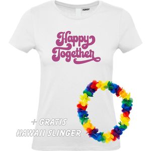 Dames T-shirt Happy Together | Love for all | Gay Pride | Regenboog LHBTI | Wit dames | maat XS