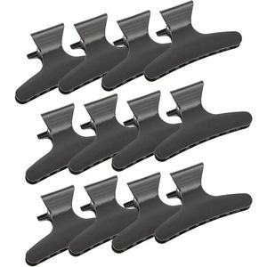 Zwarte Vlinder Haarclips - 12 Stuks Haarsectie Klemmen voor Kappers