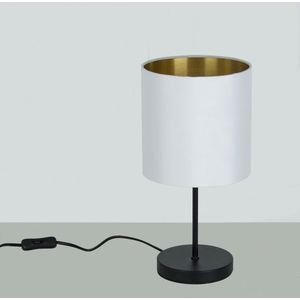 Trango2018-10W Bedlamp *SOUL* Stoffen Kap Tafellamp in Wit-Goud incl. Kabelschakelaar & E27 Lamphouder, Lamp, Vensterbanklamp, Bedlamp, Bureaulamp, Tafellamp