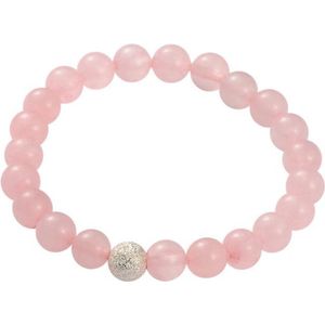 Edelstenen armband Silver Ball Rose Quartz - roze - zilver - rozenkwarts - elastisch