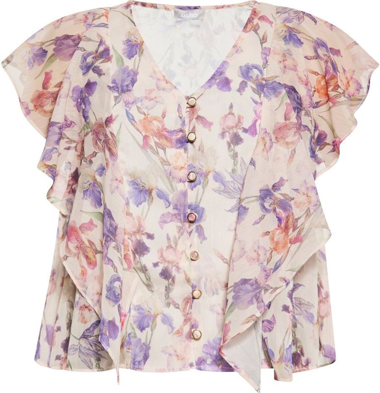 usha - Blouse - Met Print - V-hals - Korte Mouwen