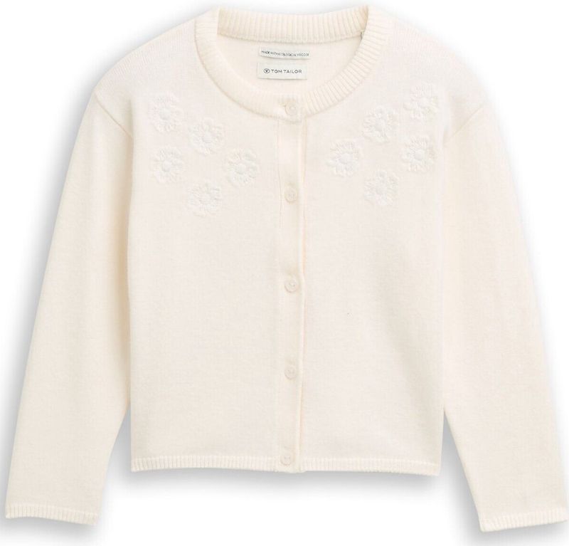 TOM TAILOR - Gebreid Vest - Wit - Lange Mouw - Ronde Hals